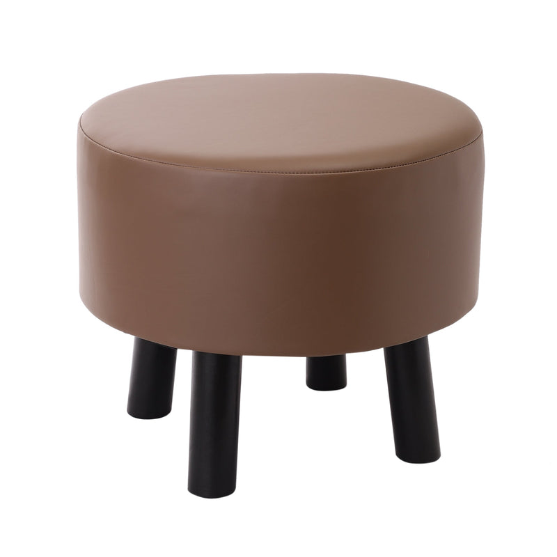 Alamkari India Wood / Faux leather Faux Leather Brown Round Ottoman Stool with Black Legs