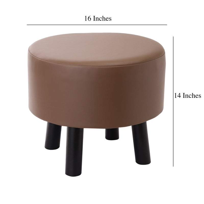Alamkari India Wood / Faux leather Faux Leather Brown Round Ottoman Stool with Black Legs