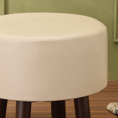 Alamkari India Wood / Faux leather Faux Leather Cream Round Ottoman Stool with Brown Legs
