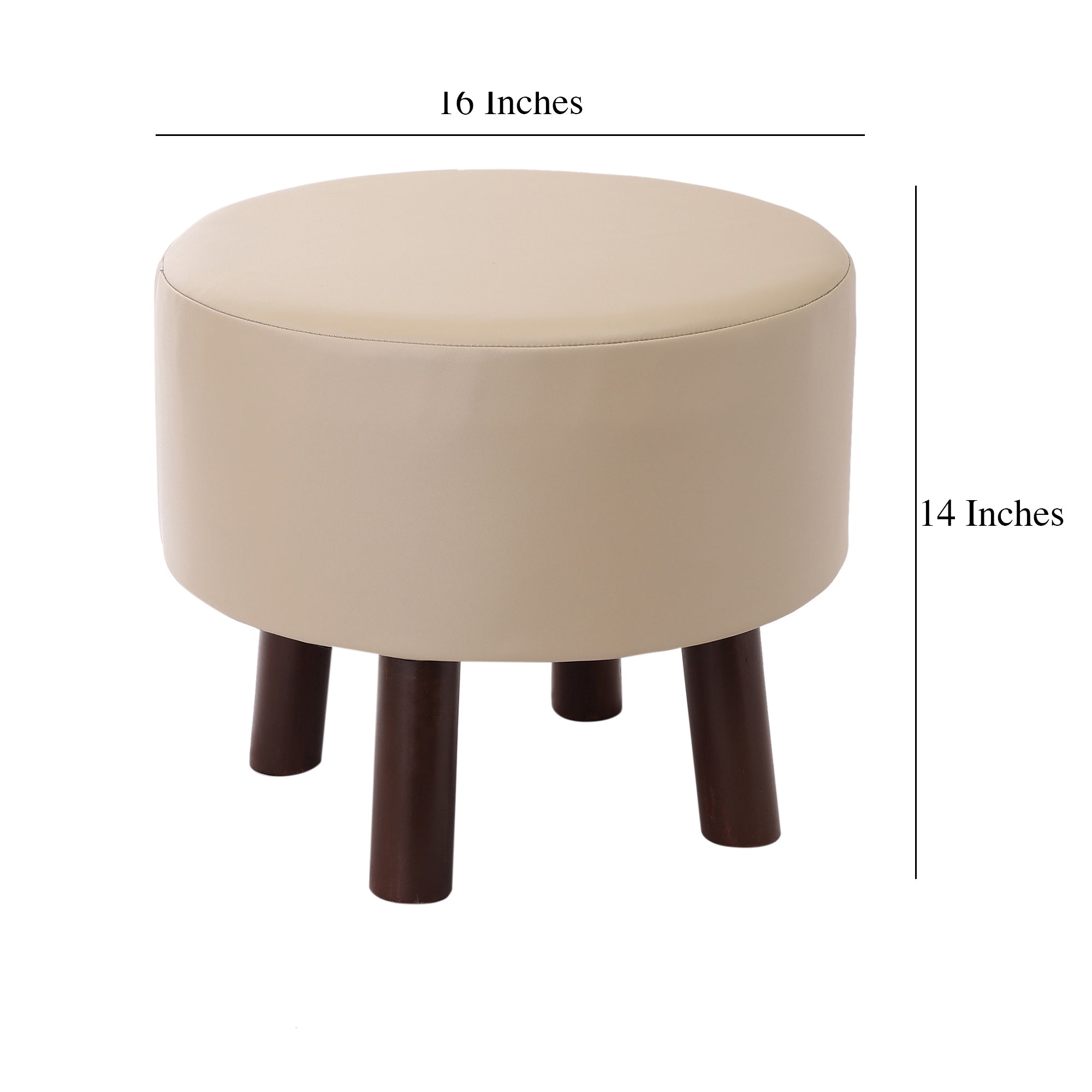 Alamkari India Wood / Faux leather Faux Leather Cream Round Ottoman Stool with Brown Legs