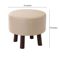 Alamkari India Wood / Faux leather Faux Leather Cream Round Ottoman Stool with Brown Legs