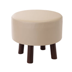 Alamkari India Wood / Faux leather Faux Leather Cream Round Ottoman Stool with Brown Legs