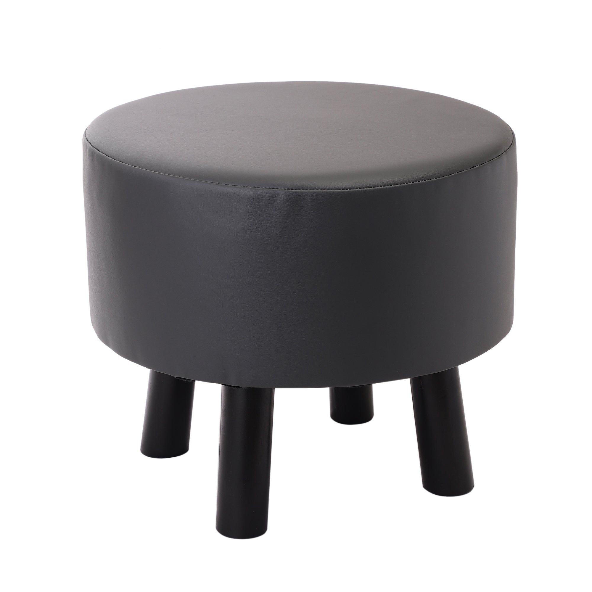 Alamkari India Wood / Faux leather Faux Leather Dark Grey Round Ottoman Stool with Black Legs