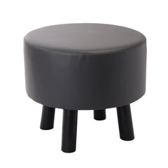 Alamkari India Wood / Faux leather Faux Leather Dark Grey Round Ottoman Stool with Black Legs