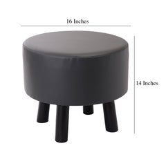 Alamkari India Wood / Faux leather Faux Leather Dark Grey Round Ottoman Stool with Black Legs