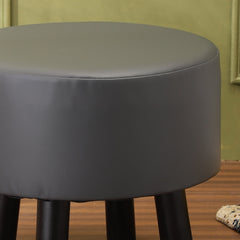 Alamkari India Wood / Faux leather Faux Leather Dark Grey Round Ottoman Stool with Black Legs