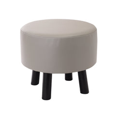Alamkari India Wood / Faux leather Faux Leather Light Grey Round Ottoman Stool with Black Legs