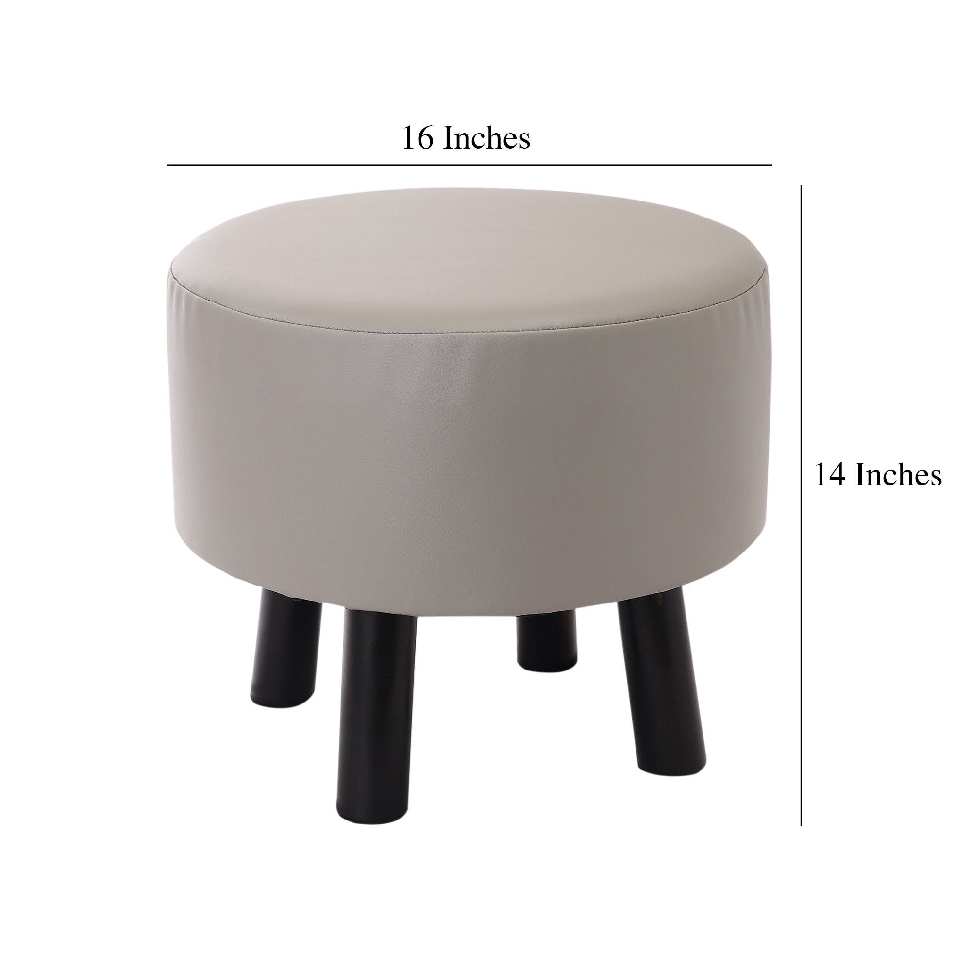 Alamkari India Wood / Faux leather Faux Leather Light Grey Round Ottoman Stool with Black Legs
