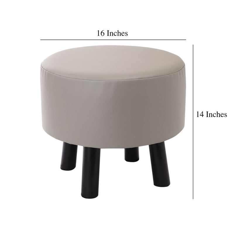 Alamkari India Wood / Faux leather Faux Leather Light Grey Round Ottoman Stool with Black Legs