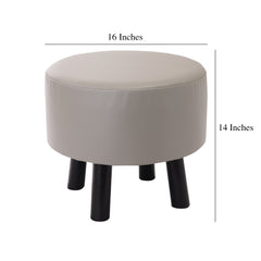 Alamkari India Wood / Faux leather Faux Leather Light Grey Round Ottoman Stool with Black Legs