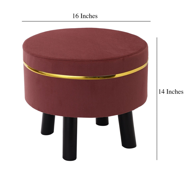 Alamkari India Wood / Velvet Velvet Mauve Round Ottoman Stool with Gold Trim & Black Legs