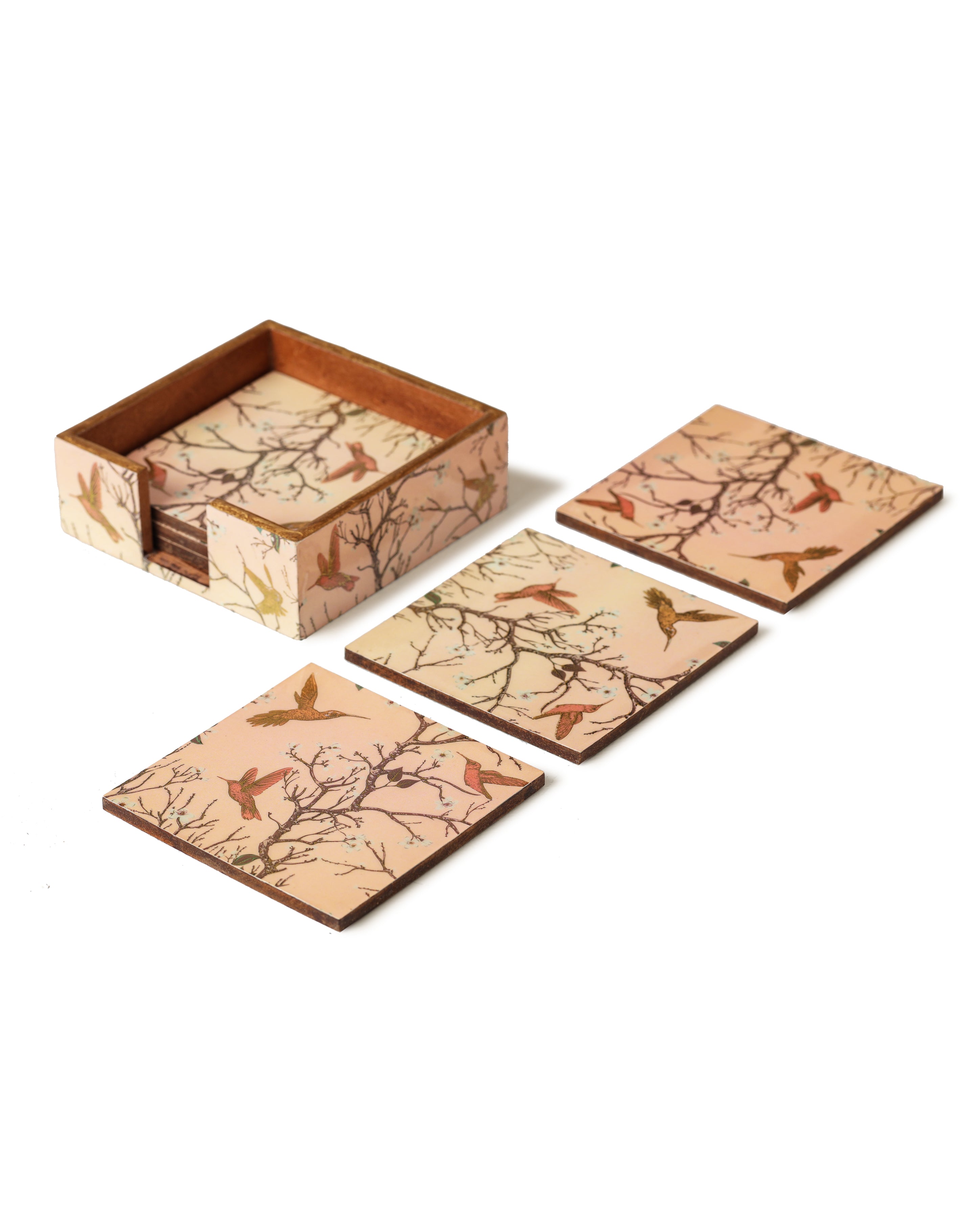 Alamkari India Wooden Flying Bird Coasters - Set of 6