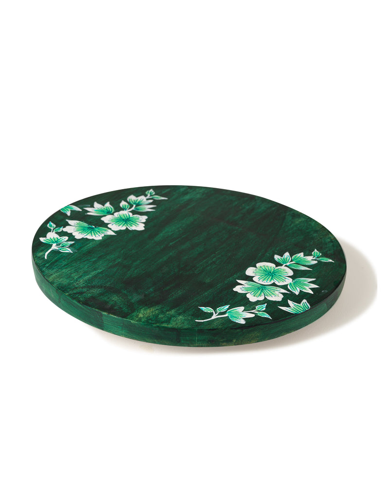 Alamkari India Wooden Handpainted Floral 360 Rotating Wooden Platter