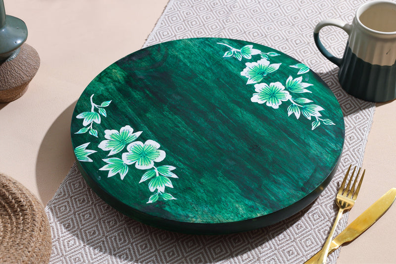 Alamkari India Wooden Handpainted Floral 360 Rotating Wooden Platter
