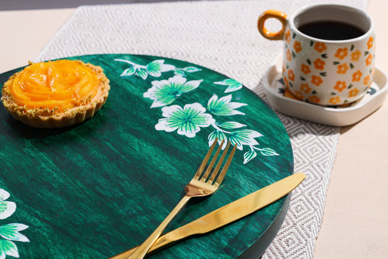 Alamkari India Wooden Handpainted Floral 360 Rotating Wooden Platter