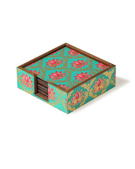 Alamkari India Wooden Kamal Phool Coasters - Set of 6