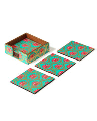Alamkari India Wooden Kamal Phool Coasters - Set of 6