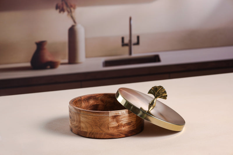Alamkari India Wooden & Metal Rustic Roti Box with metalic lid