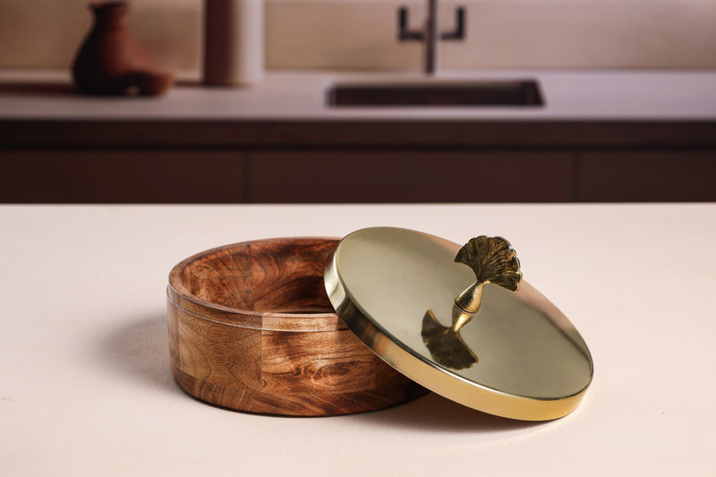 Alamkari India Wooden & Metal Rustic Roti Box with metalic lid