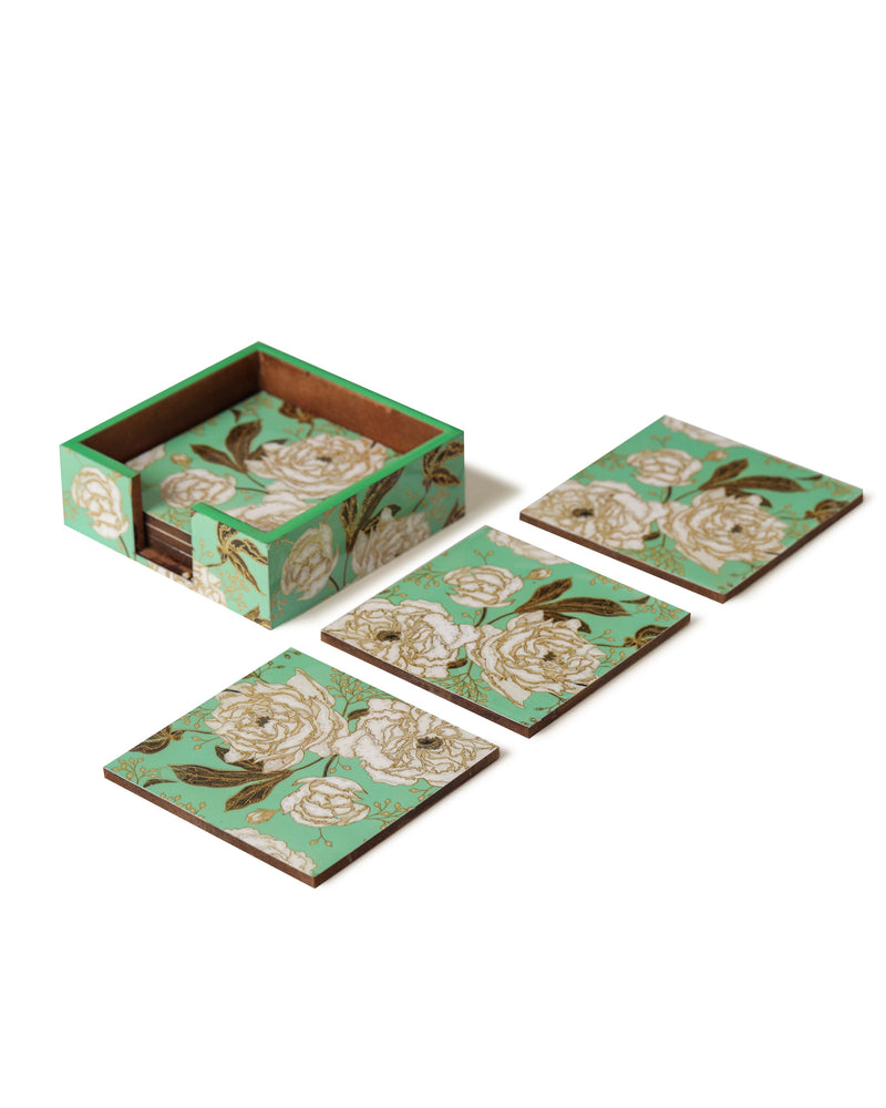 Alamkari India Wooden Rose Strings Coasters - set of 6