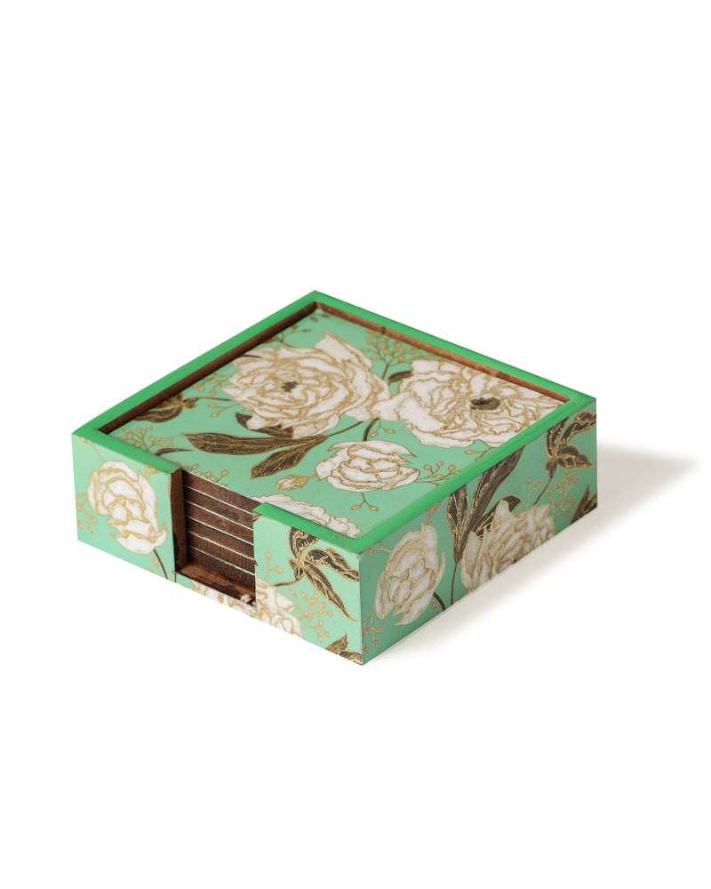 Alamkari India Wooden Rose Strings Coasters - set of 6