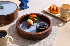 Alamkari India Wooden Round Enamel Finish Wooden Tray