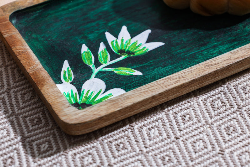 Alamkari India Wooden Wood Hand Painted Serving Platter