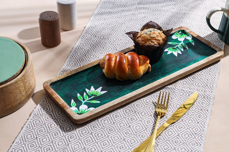 Alamkari India Wooden Wood Hand Painted Serving Platter