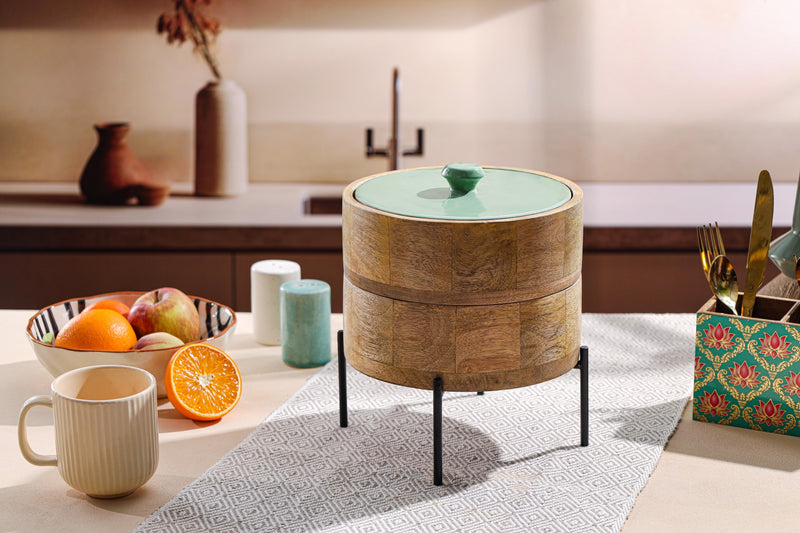 Alamkari India Wooden Wooden Double layer Roti box