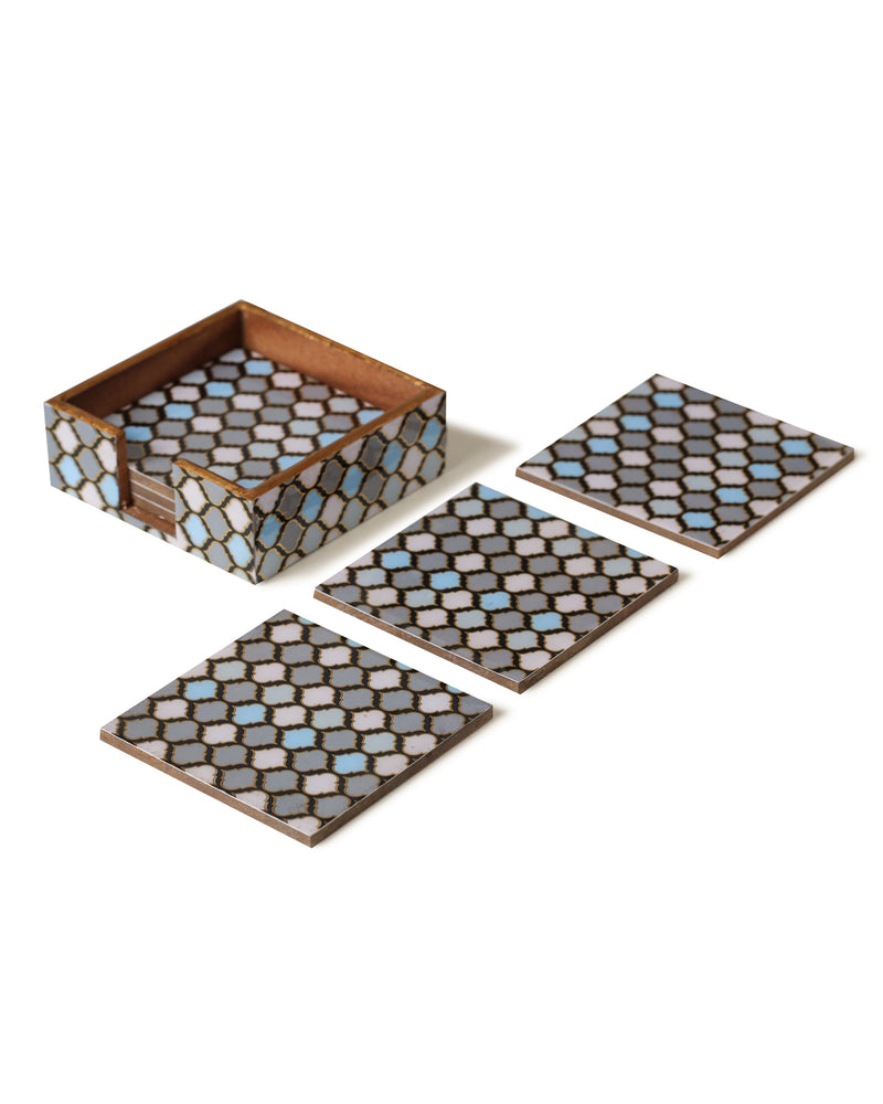 Alamkari India Wooden Zingy Box Coasters - Set of 6