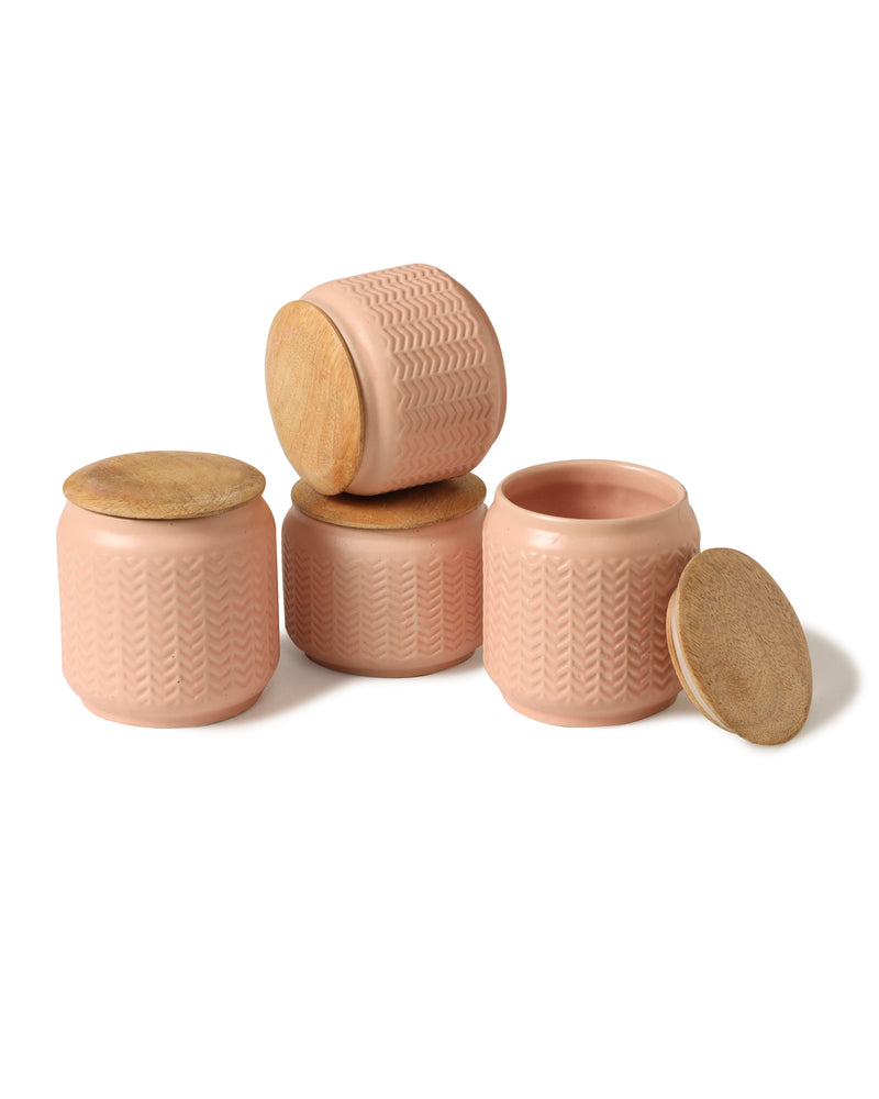 Alamkari India Zig Zag Patterned Ceramic Jars with Wooden Lids