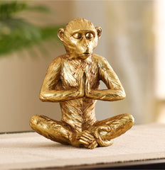 Decorative Golden Polyresin Meditating Monkey Figurine