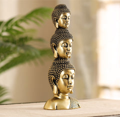 Ornate Golden Polyresin Buddha Heads Showpiece